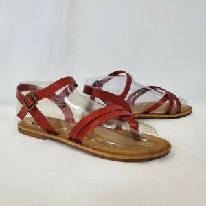 Women's Flat Sandals Size 8.5 Red Journee Collection Straps Vasek Buckle